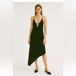 vintage 90s y2k SLINKY BLACK DRESS asymmetrical hem spaghetti strap lbd M